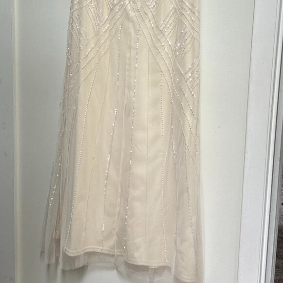 Adrianna Papell Womens White Beaded Cut Out Evening Dress Gown 16 - Picture 9 of 13
